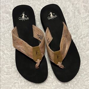 Corkys “Sunset” Blush Pink,‎ Tan and Black Sandals Comfortable Thong Design 9